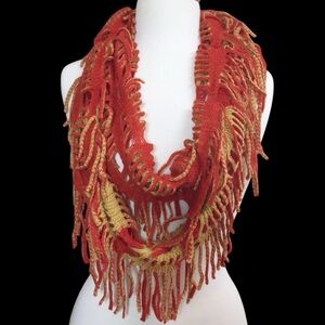 Orange Yellow Knit Color Fringe Woven Infinity Loop Circle Scarf